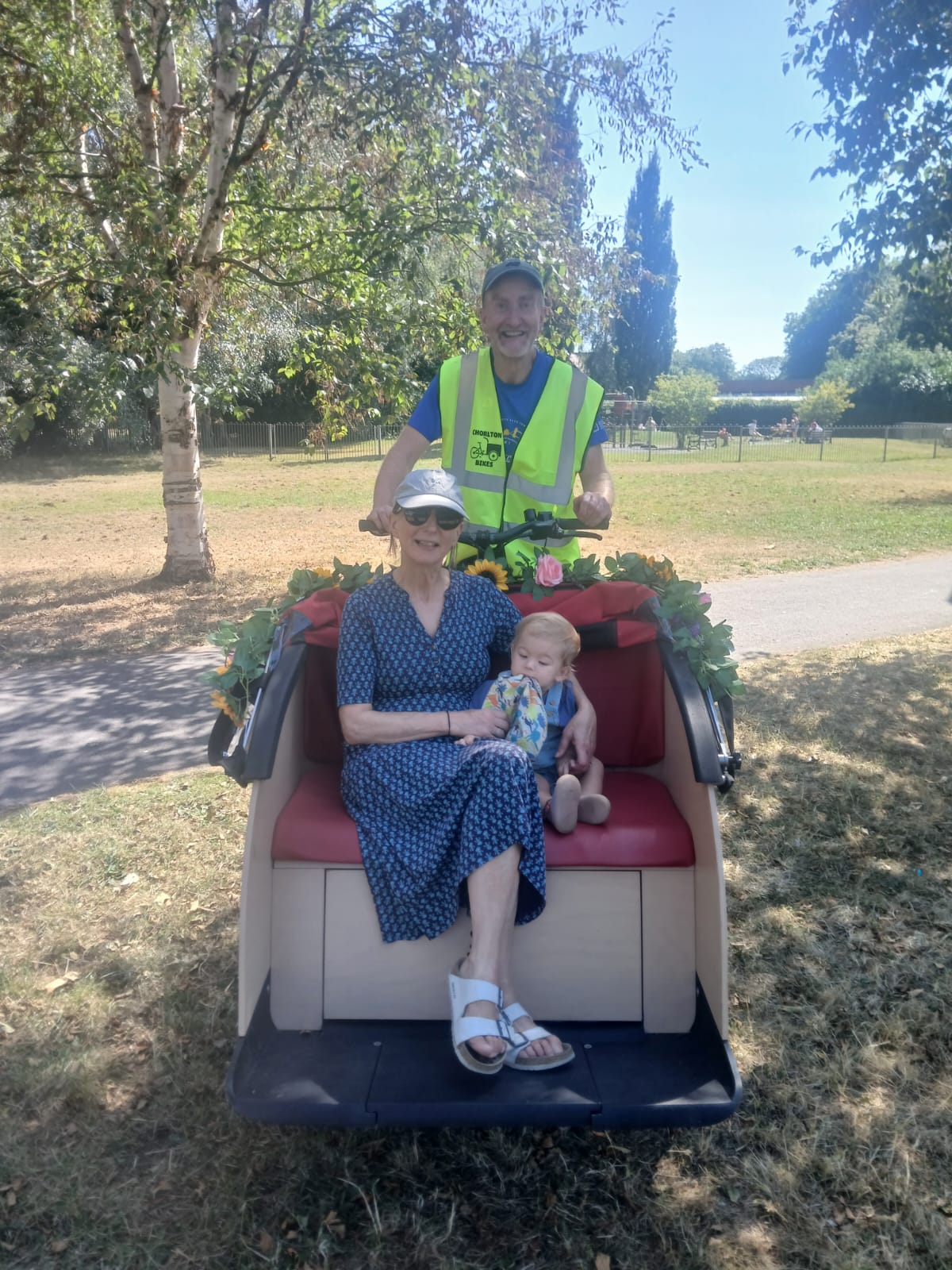 Chris with the trishaw at Ride and Stride Festival, Seymour Park